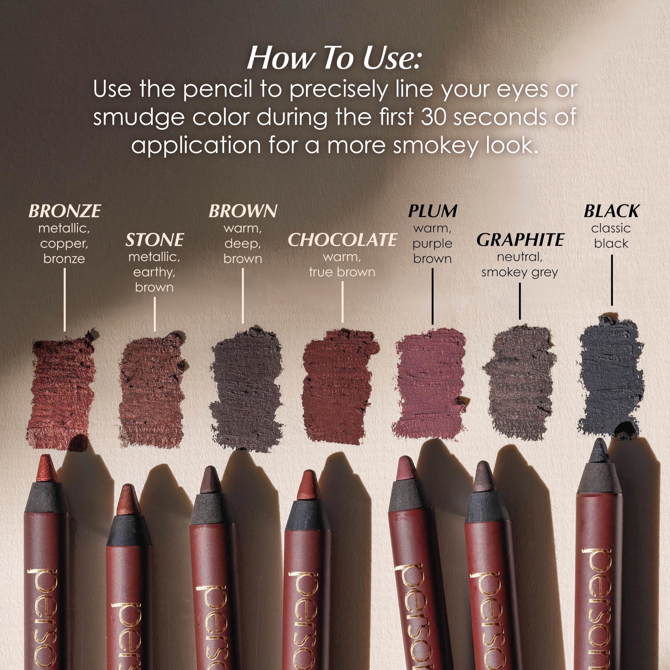 Sharpened Persona 24HR Chocolate Eyeliner Pencil ready for clean lines.