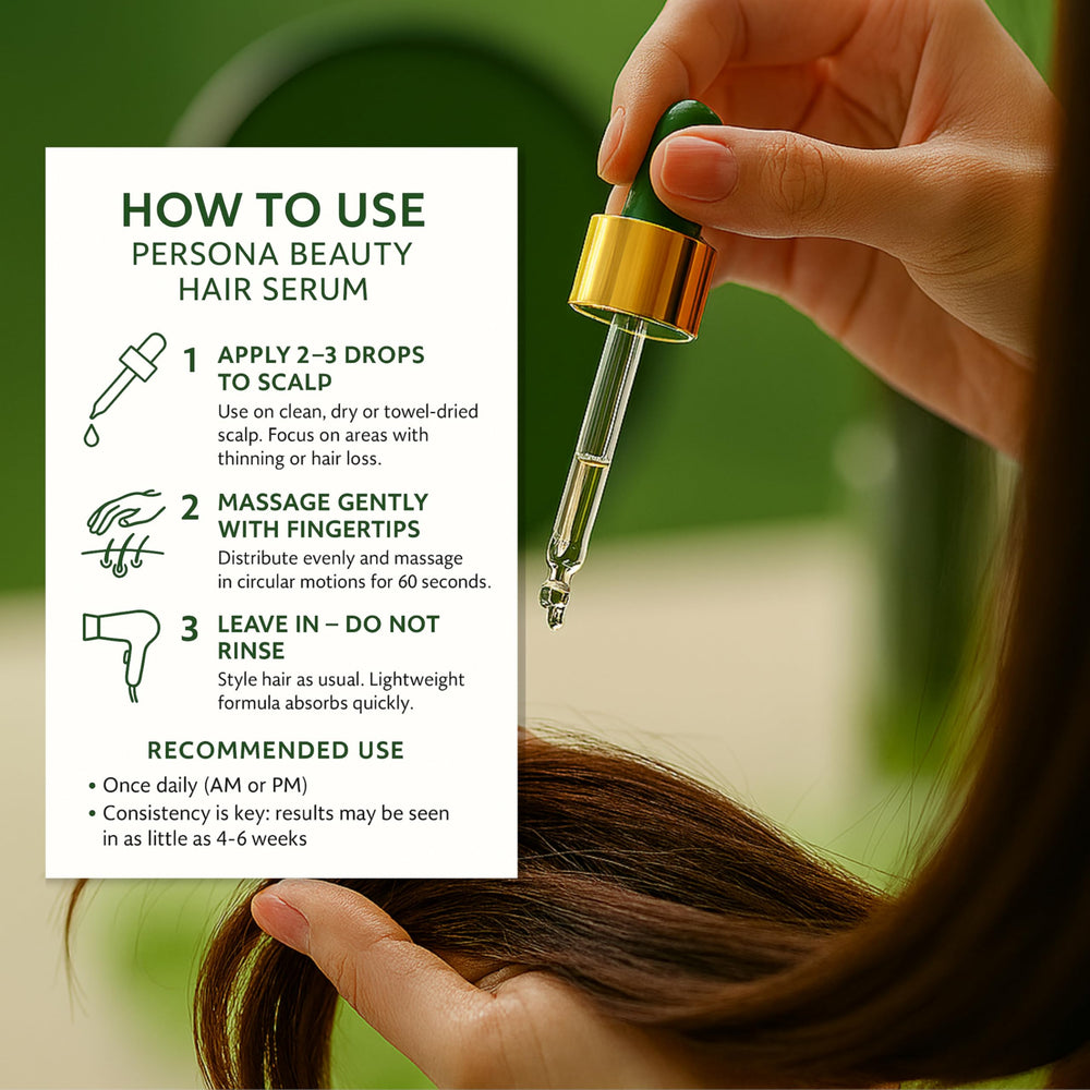 Persona Beauty daily-use no-rinse serum integrates into styling routines.