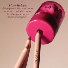 PERSONA Cosmetics Pencil Sharpener clean tip supports flawless, drag-free formula glides