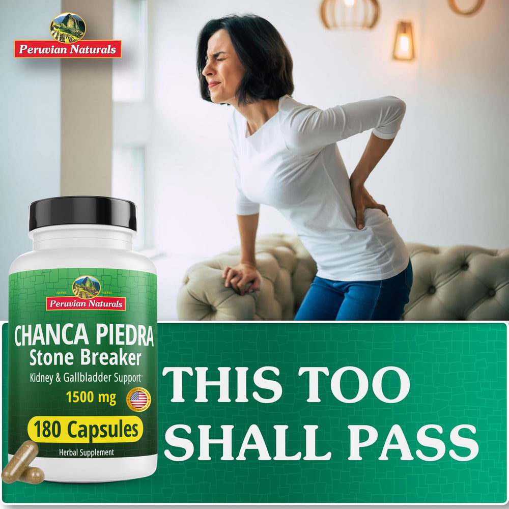 Label detail on Chanca Piedra highlighting vegan and gluten-free features.