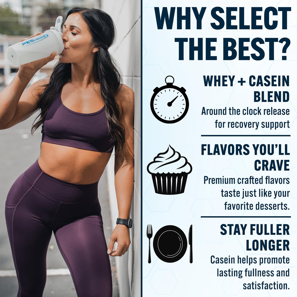 PEScience Select powder stirred into milk for a creamy high-protein drink