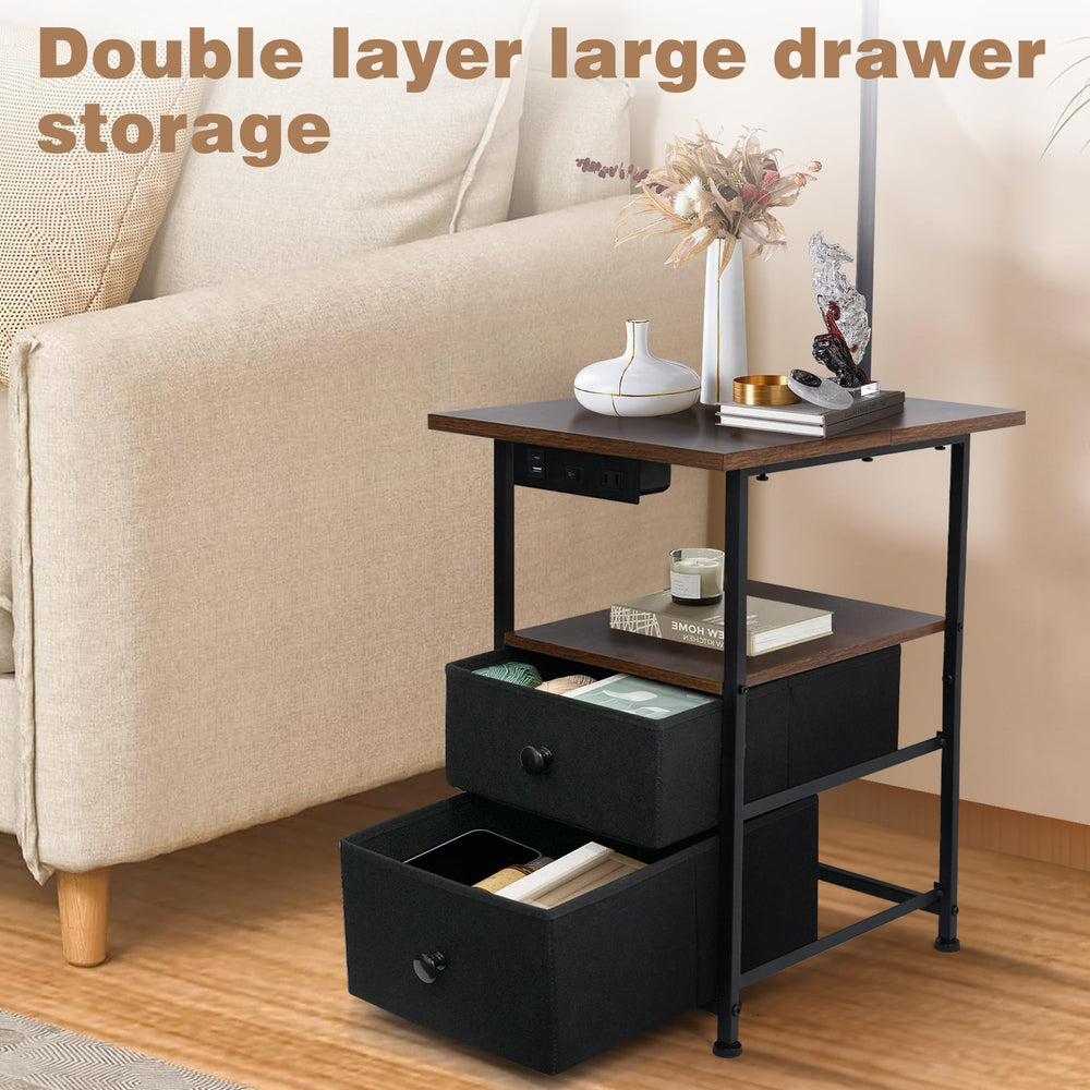 PESRAE bedside table with drawers closeup showing accessible storage.
