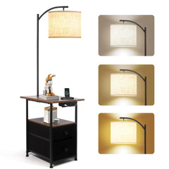 PESRAE floor lamp with table and drawers, compact bedside storage at hand.