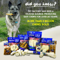 Pet Factory USA-sourced beefhide rawhide close-up emphasizes American-made safety and quality.