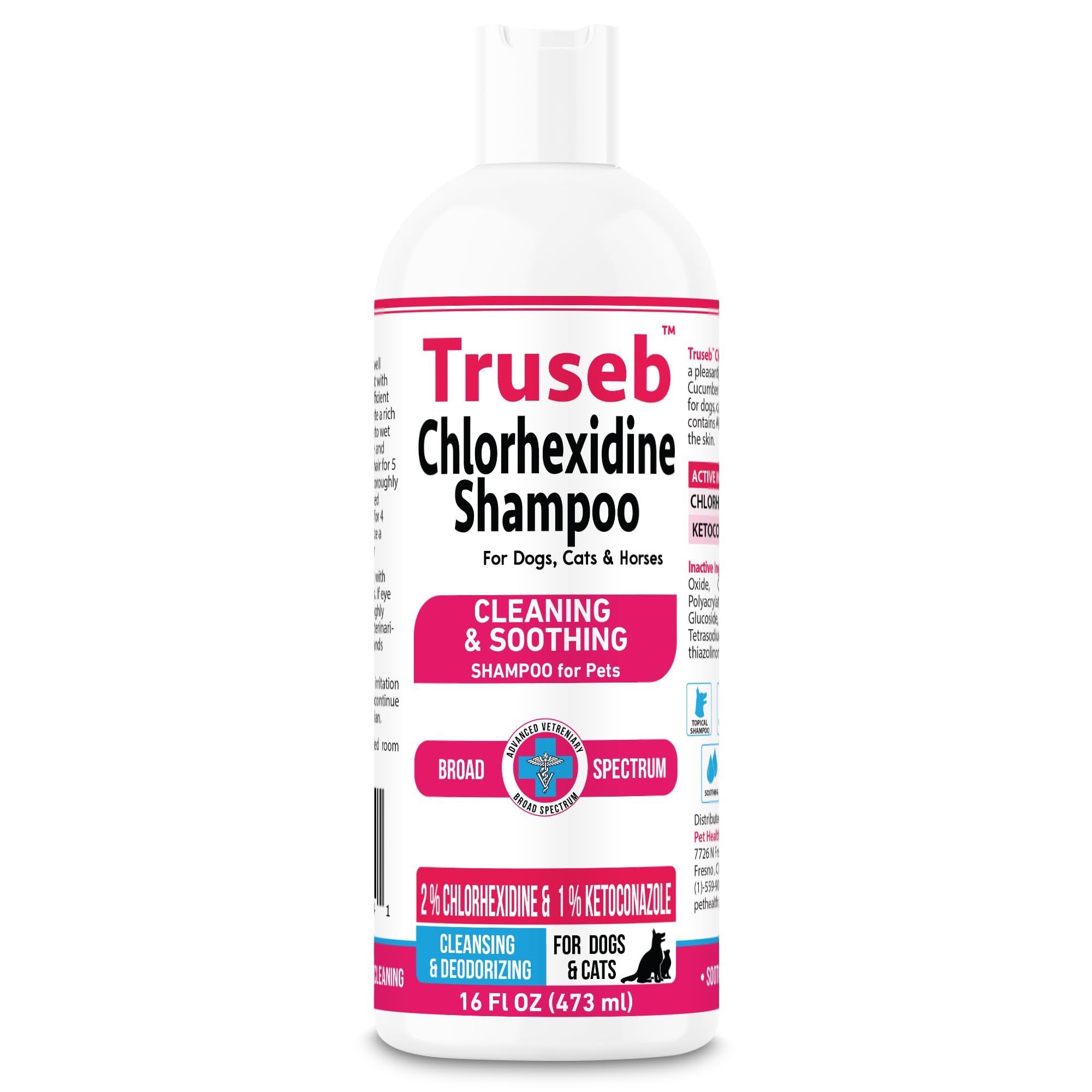 Packaging label with usage guidance for Truseb shampoo.