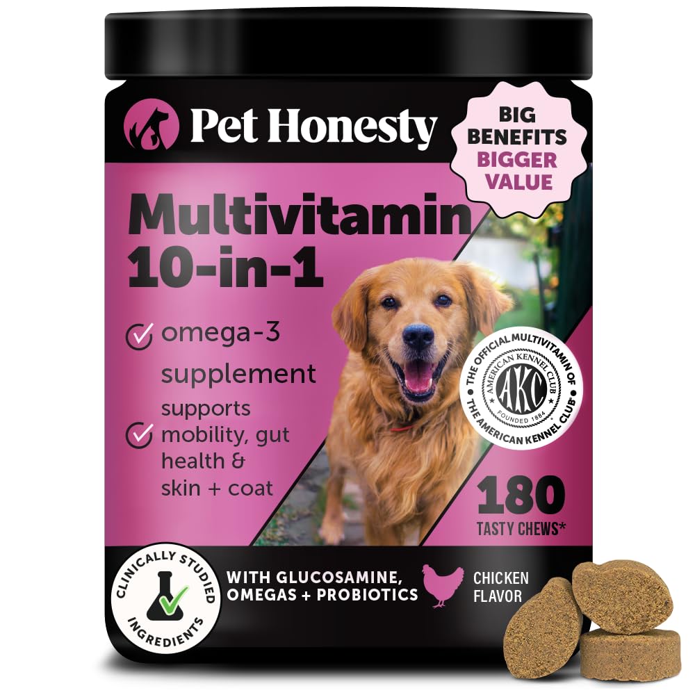 Pet Honesty 10-in-1 dog multivitamin bottle for daily wellness.