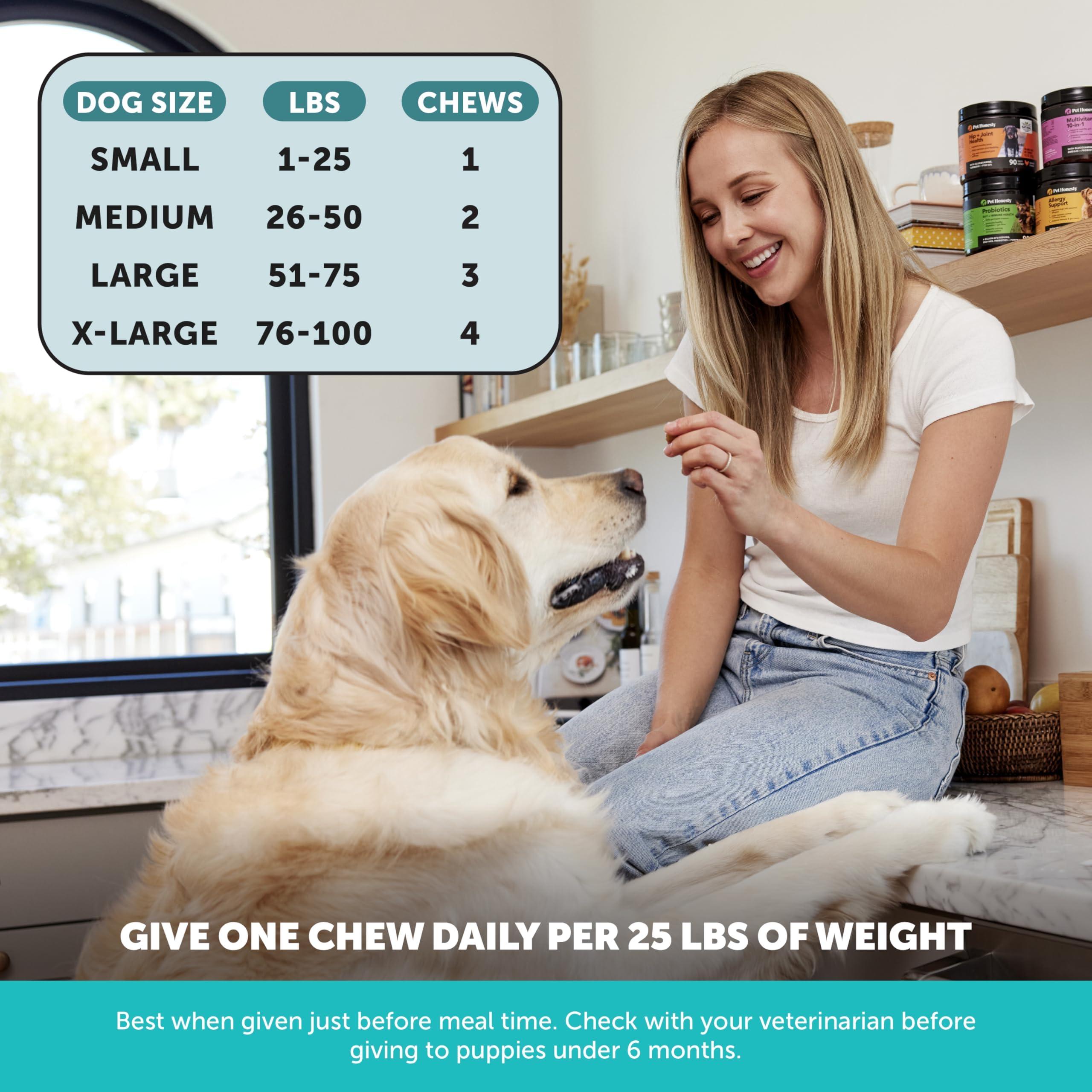 Pet Honesty calming chews with a dog during a vet visit scenario