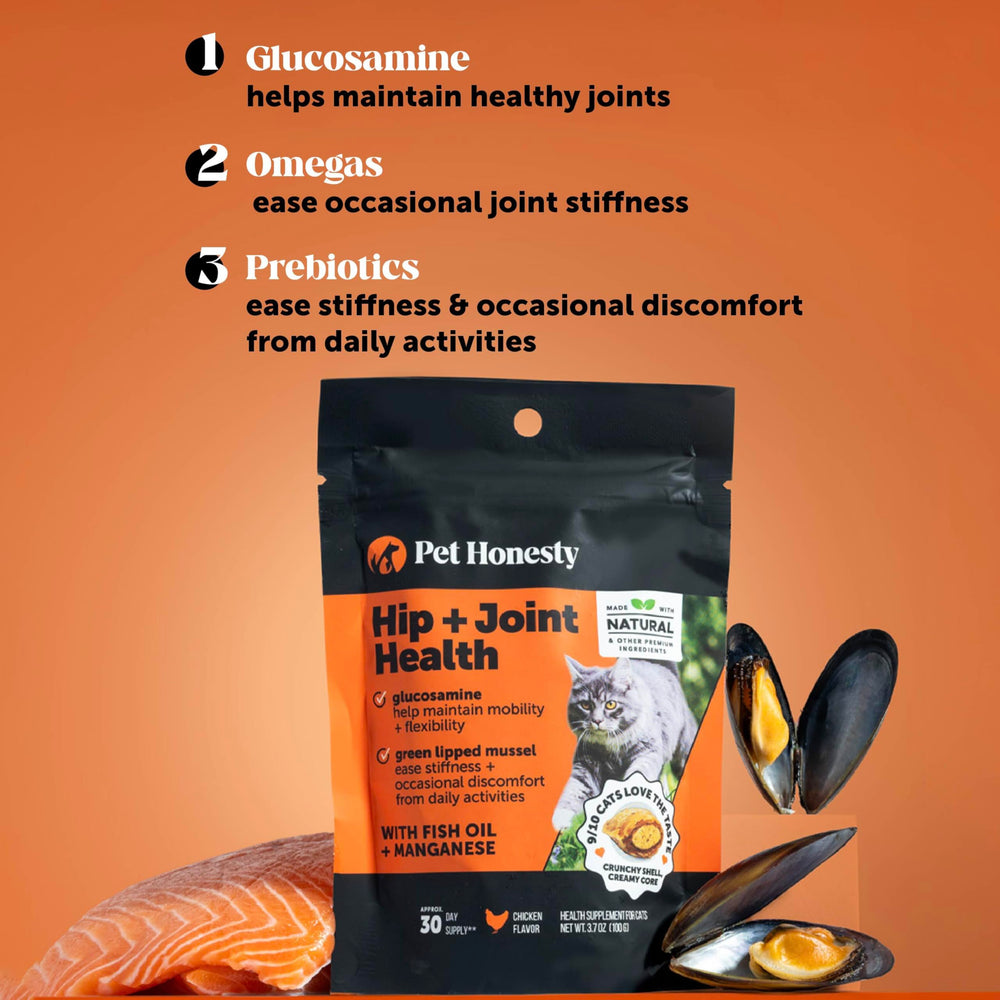 Pet Honesty blend featuring glucosamine and chondroitin supports joints.