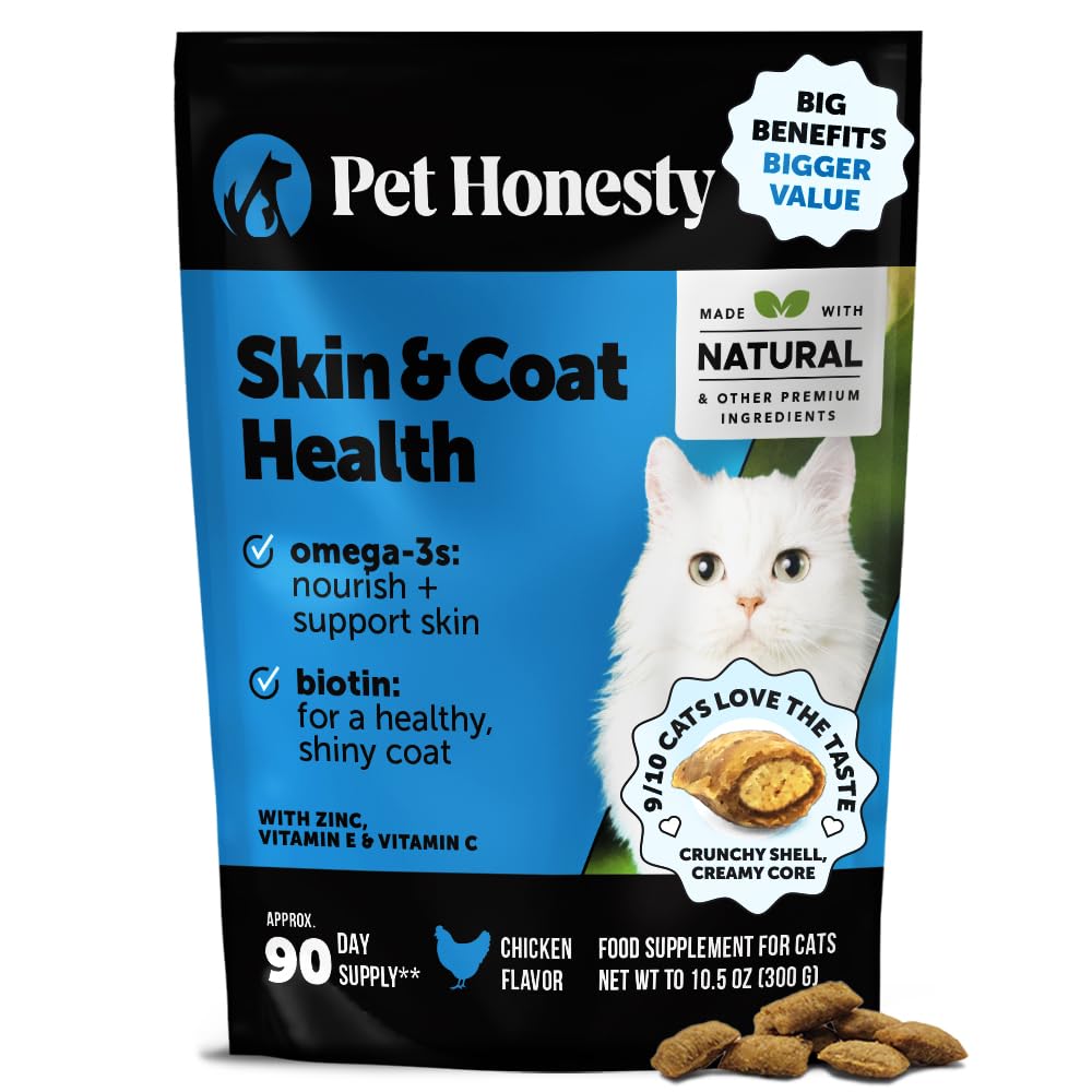 Pet Honesty Cat Skin & Coat Chews close-up of crunchy creamy texture for palatable skin support.