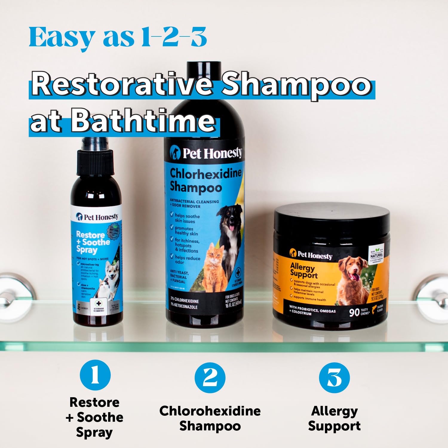 Pet Honesty chlorhexidine shampoo on cat face after bath for calm fur