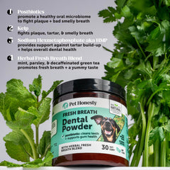 Pet Honesty powder is sprinkled on dog food for simple use.