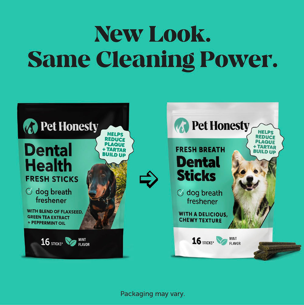 Pet Honest mint hint visible on sticks for fresh breath.