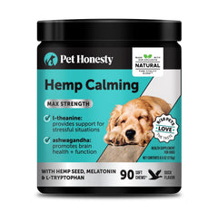 Pet Honest y duck-flavored calming chews, front view, stress relief in action