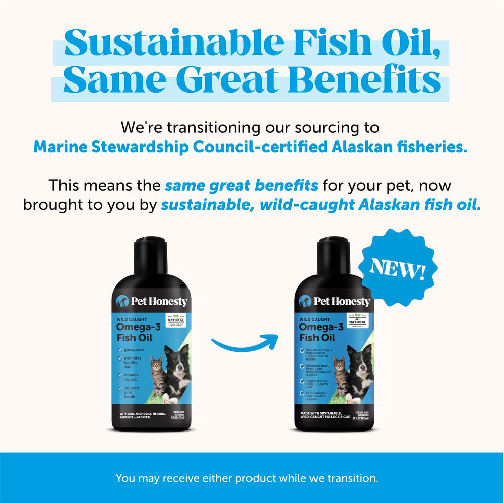 Pet Honesty EPA DHA omega-3 aids joint and brain health.