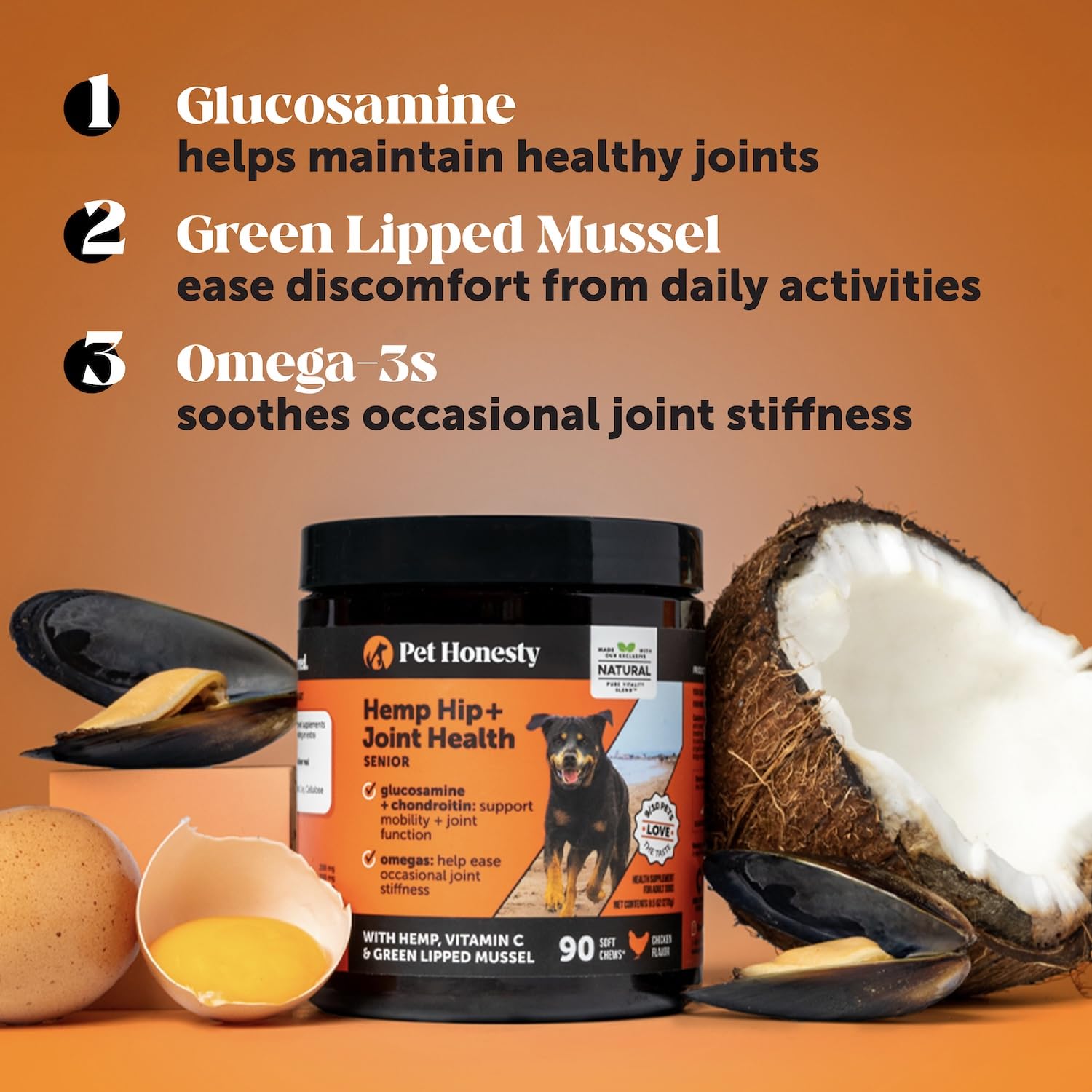 Pet Honesty green-lipped mussel supports daily joint comfort for dogs.
