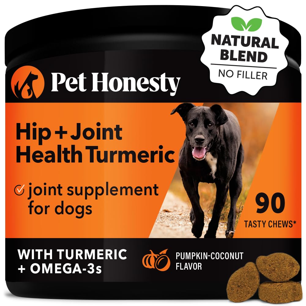 Pet Honesty Hip & Joint pumpkin-flavored turmeric soft chews support joint mobility.