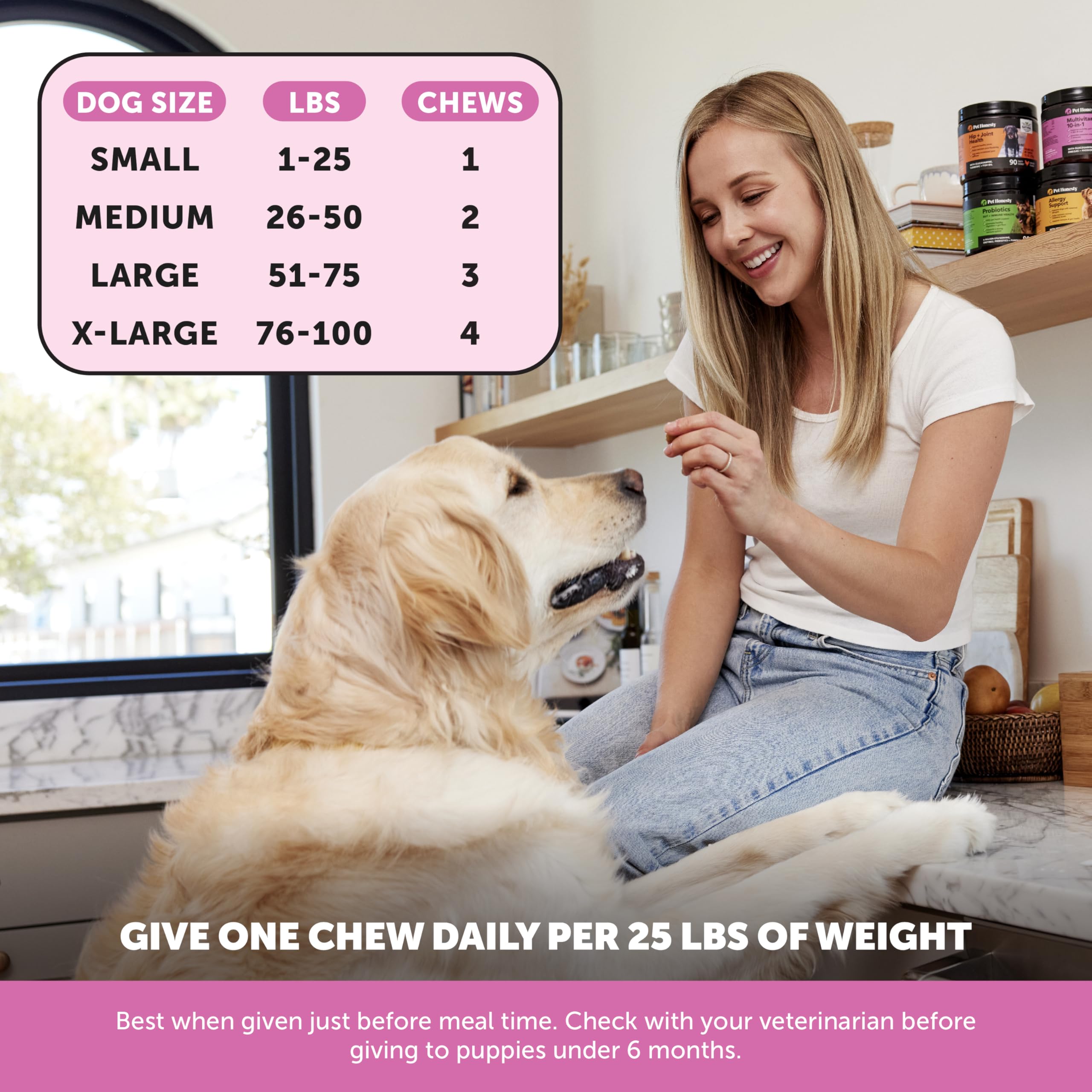 Pet Honesty omega-3 formula promotes brain health and coat shine.