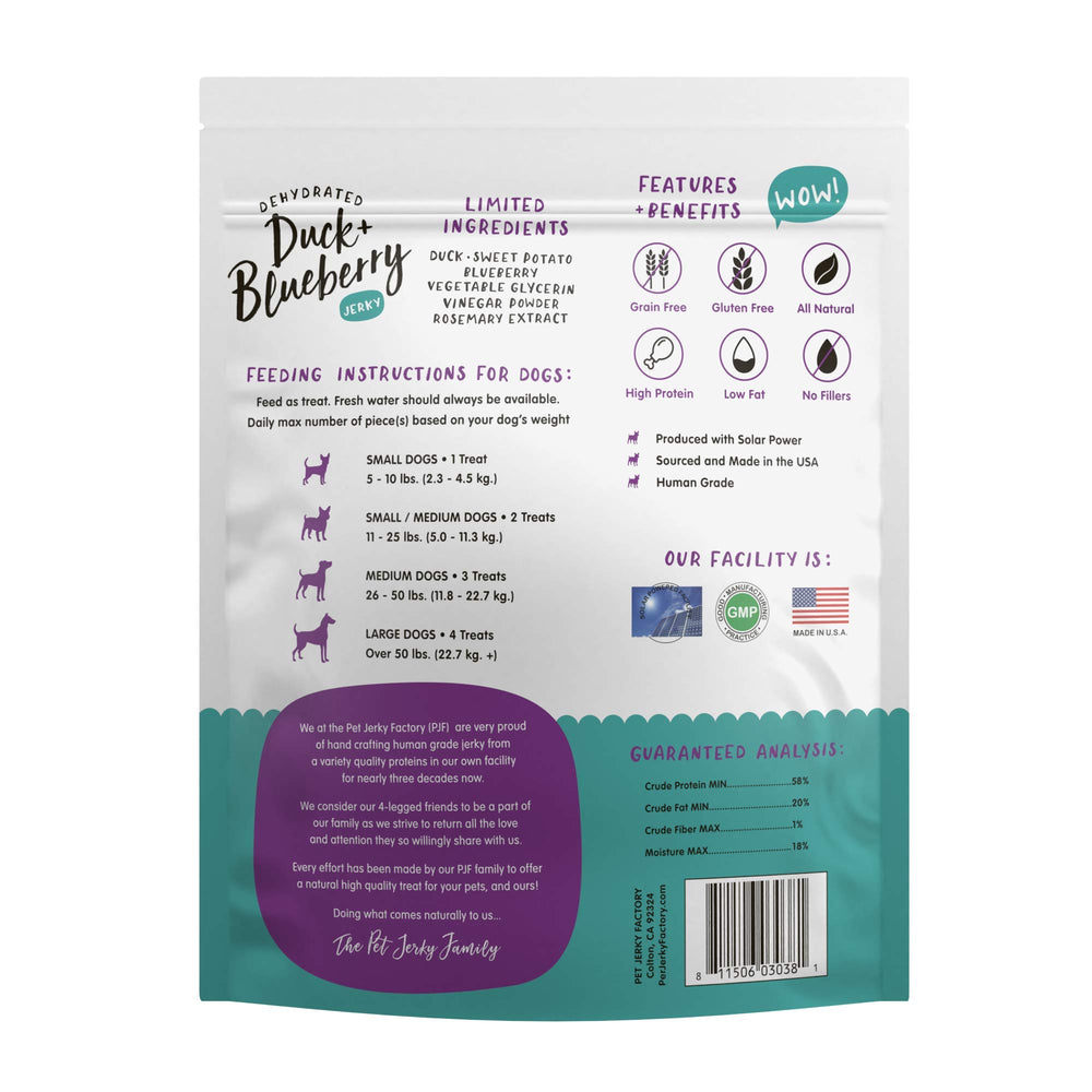 Pet Jerky Factory – morceau canard-myrtille, texture tendre facile à casser pour entraînement
