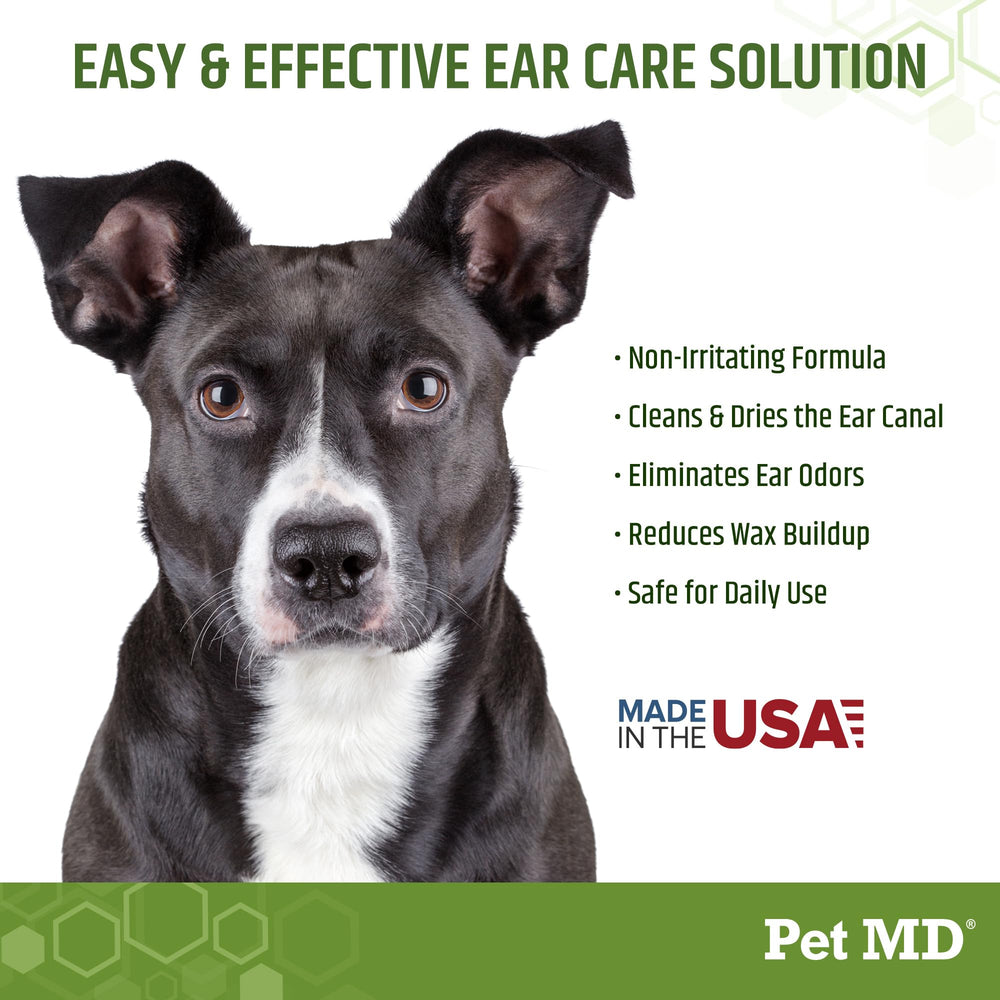 Pet MD dog ear wipes tube closeup highlighting convenient disposable wipes
