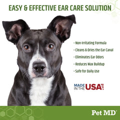 Pet MD dog ear wipes tube closeup highlighting convenient disposable wipes
