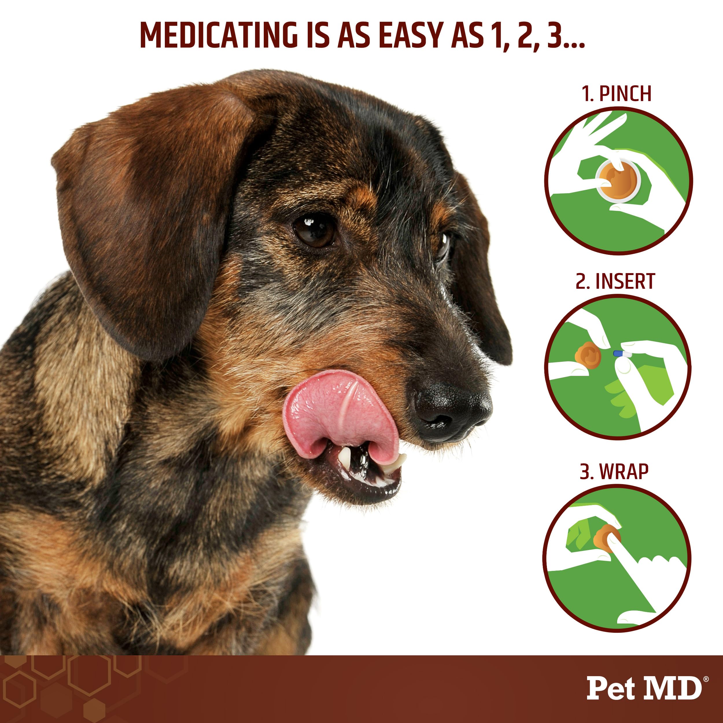Pet MD Wrap-A-Pill dog enjoys treat time with probiotic-infused paste.