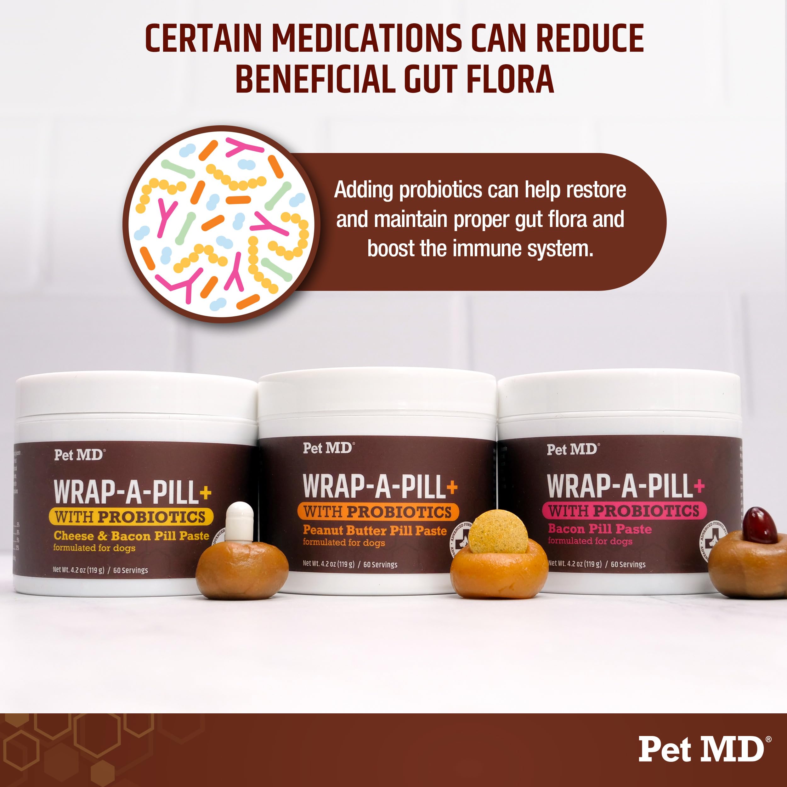 Pet MD Wrap-A-Pill made in USA packaging emphasizing quality and safety.