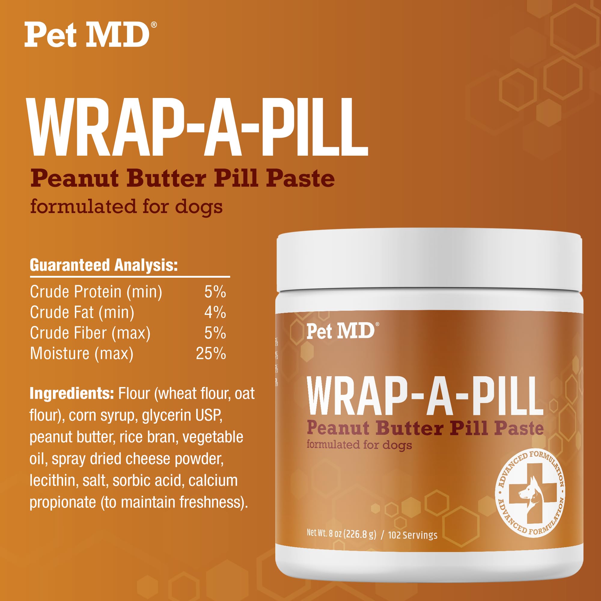 Pet MD Wrap A Pill 8 oz bottle supports convenient daily medication routines.