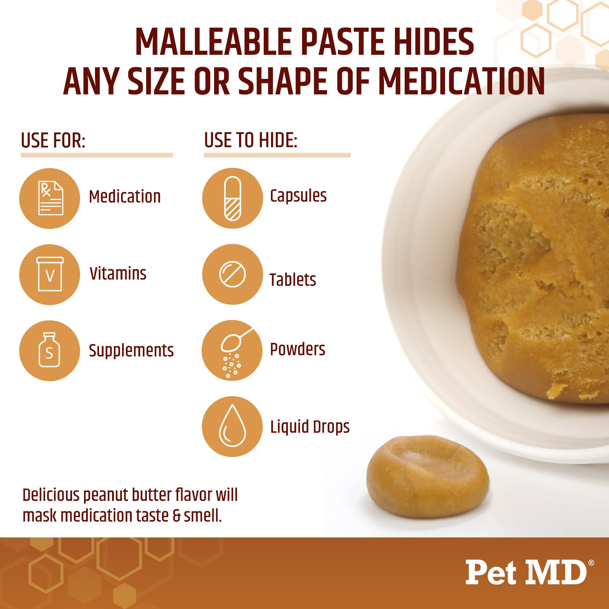 Pet MD Wrap A Pill paste portion-control enables customized dose masking for each pill.