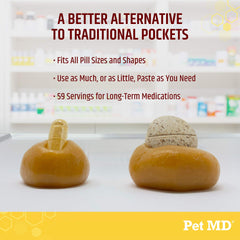 Dog happily accepts medication with Pet MD Wrap cheese-bacon flavor.