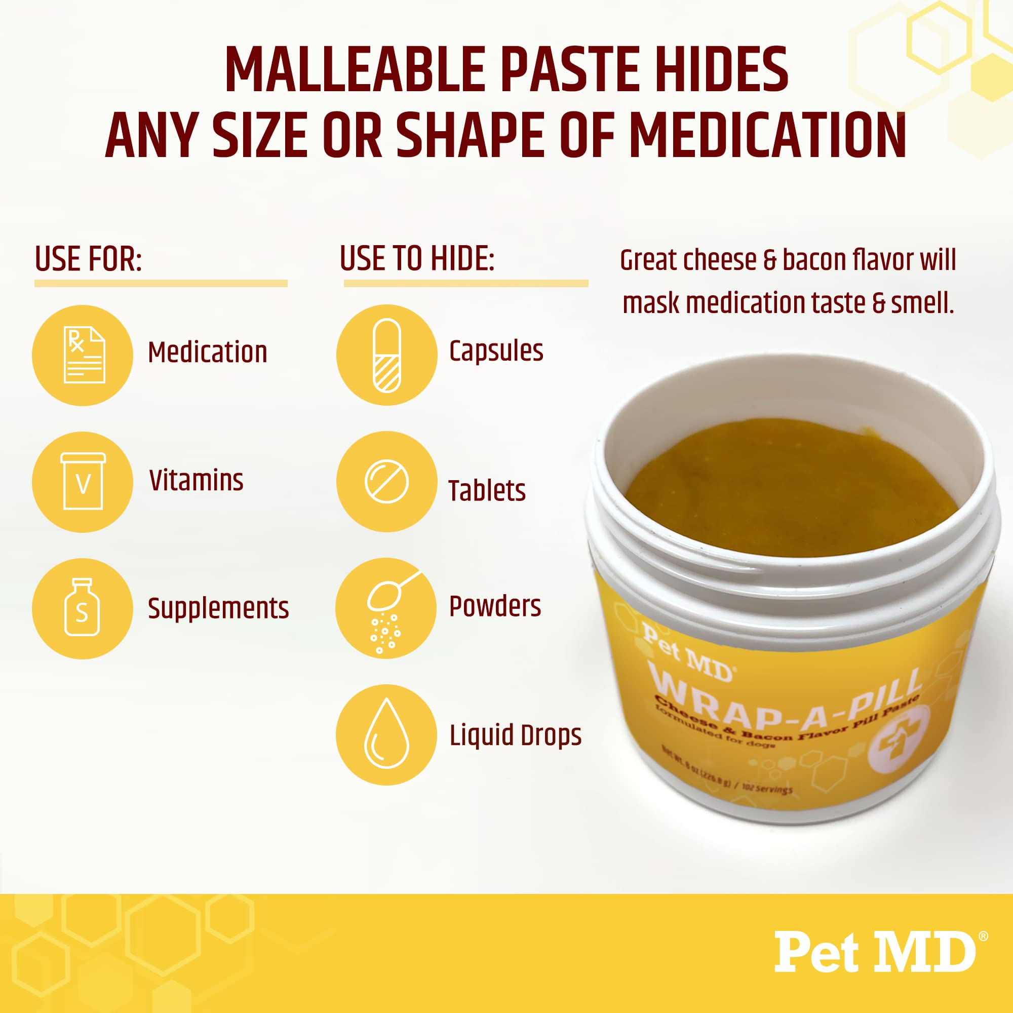Pet MD Wrap pocket pouch demonstrates concealing medication for dogs.