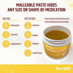 Pet MD Wrap pocket pouch demonstrates concealing medication for dogs.