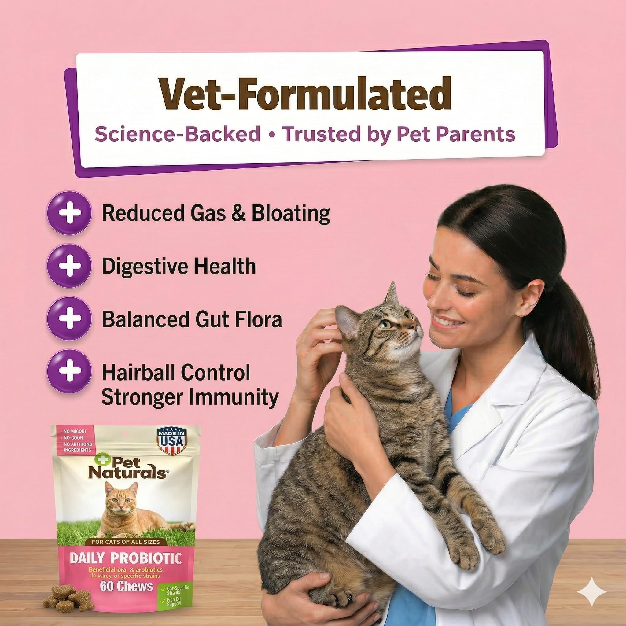 Pet Naturals cat probiotic chews on kitchen counter easy daily treat