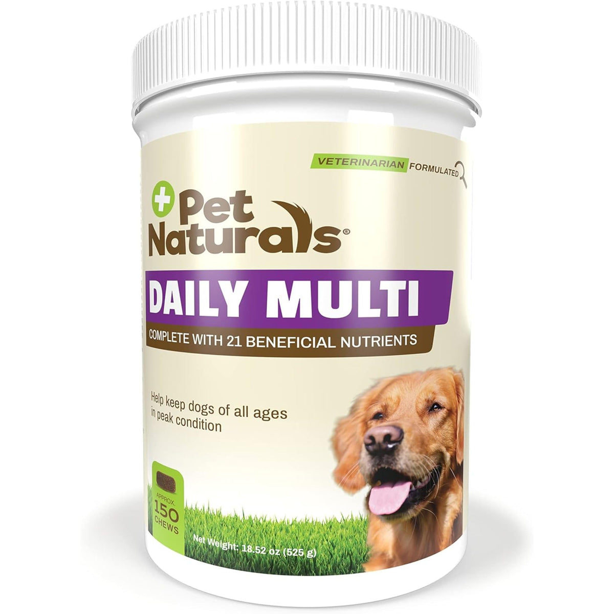 Pet Naturals Daily Multi dog bottle showing vet-formulated multivitamin for daily wellness.