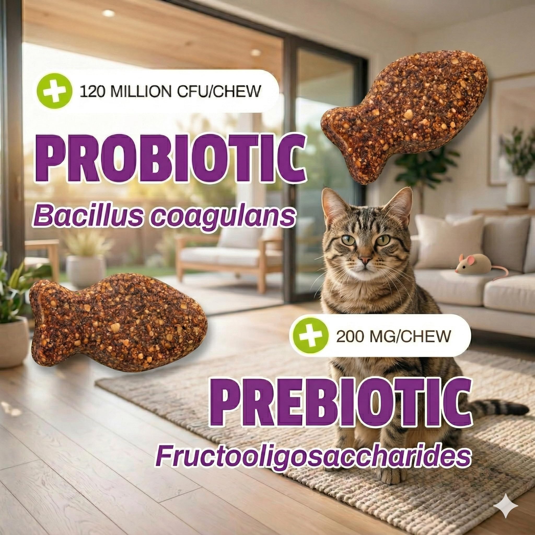 Pet Naturals duck-flavor probiotic chews served in a dish for cats