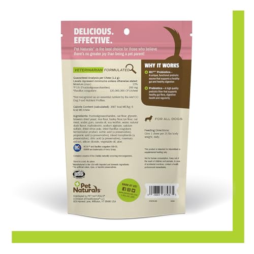 Pet Naturals probiotic chew with 1 billion CFU promotes balanced gut flora for dogs