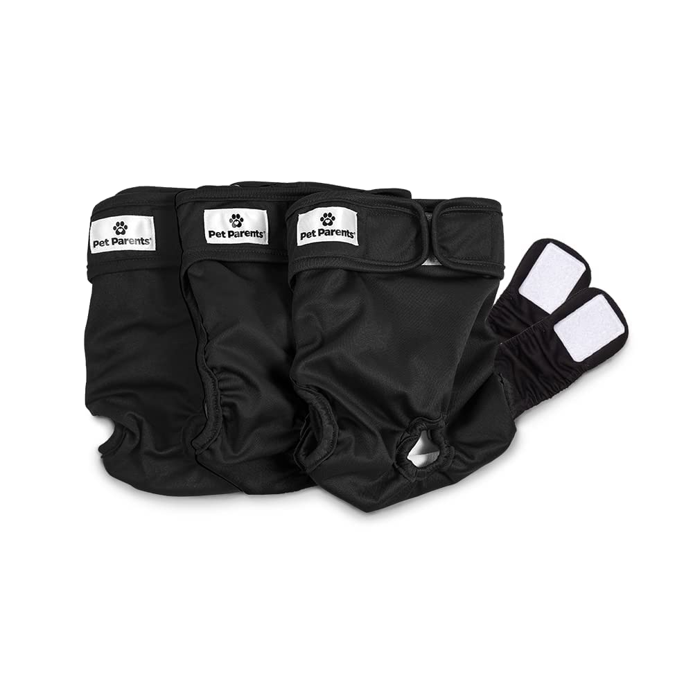 Pet Parents Washable Dog Diapers 3-pack front view with secure Velcro fit
