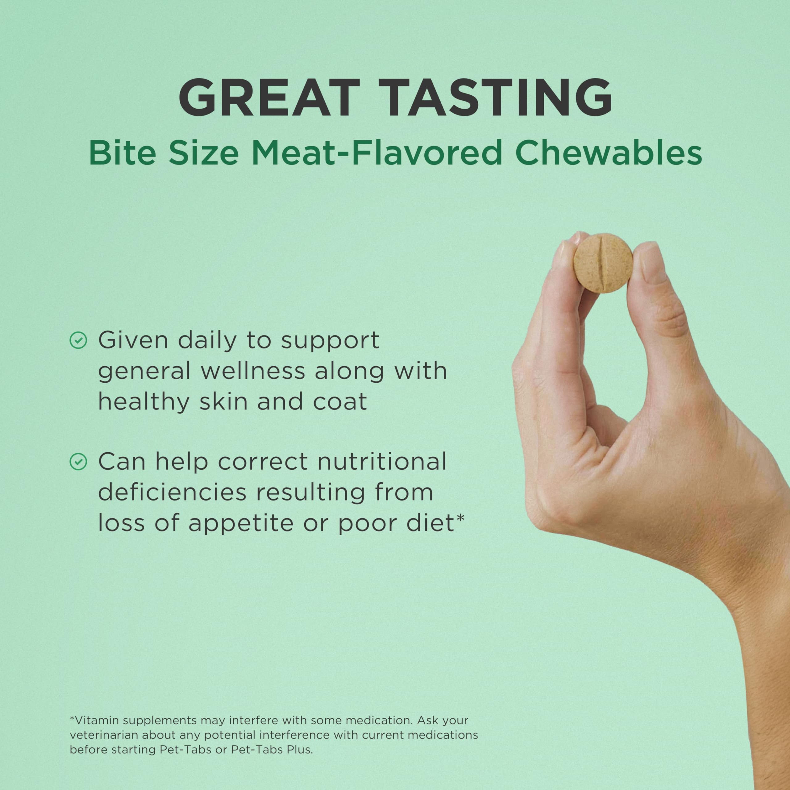 Pet-Tabs daily dog supplement crumbles over food for balanced nutrition
