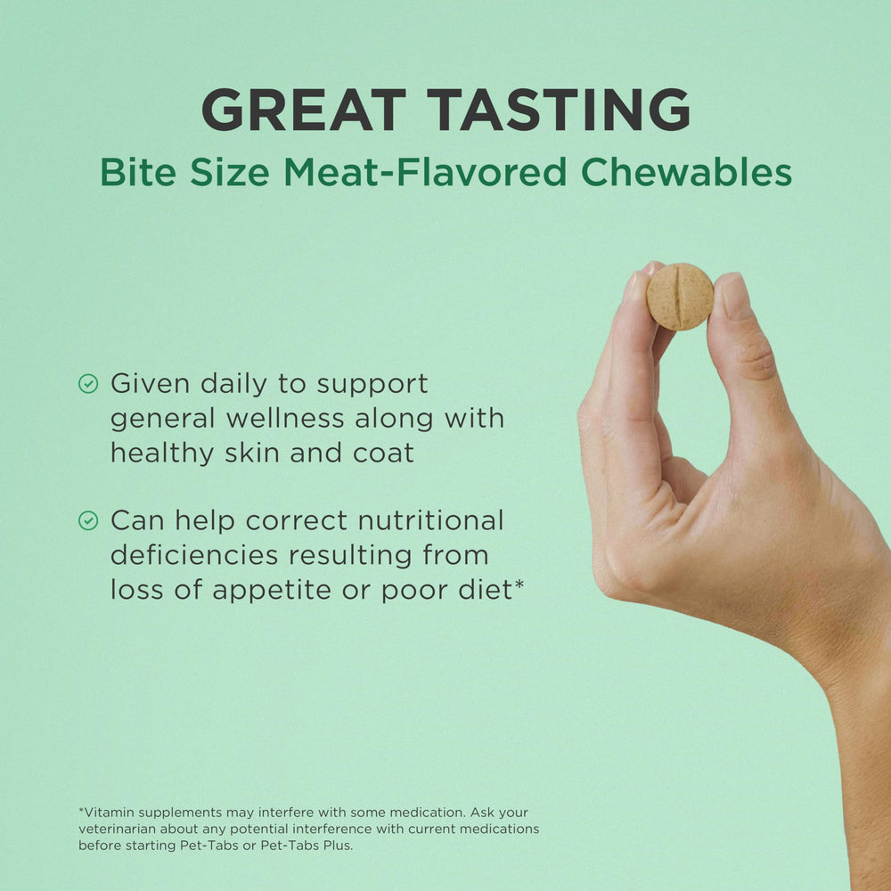 Pet-Tabs daily dog supplement crumbles over food for balanced nutrition