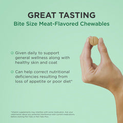 Pet-Tabs daily dog supplement crumbles over food for balanced nutrition