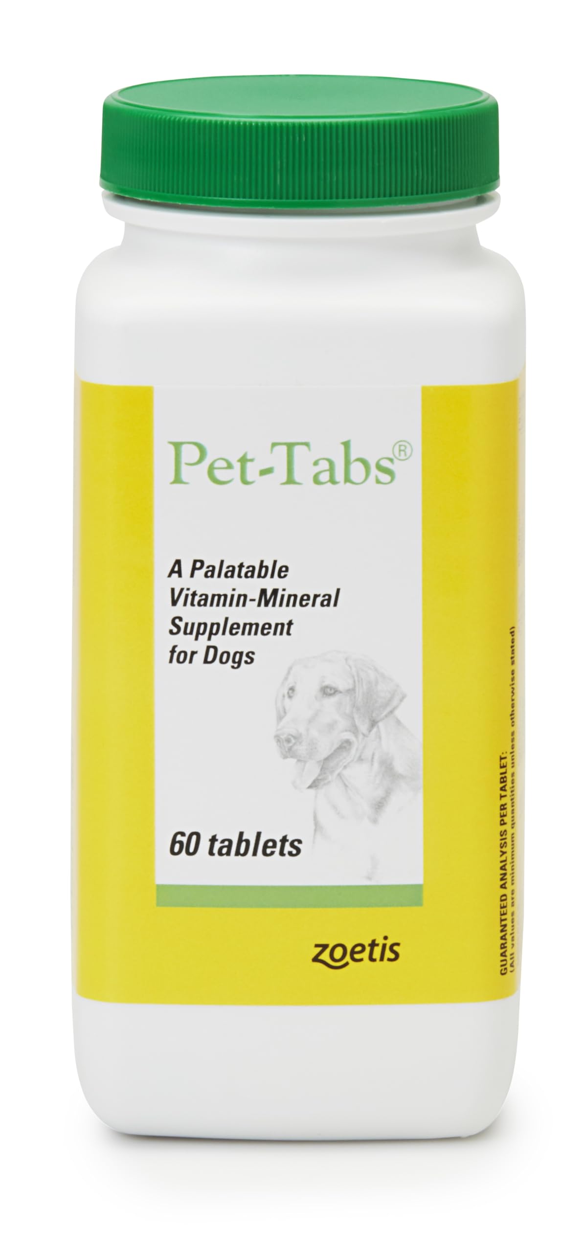 Pet-Tabs multivitamin dog bottle showing 60 chewable tablets for daily wellness