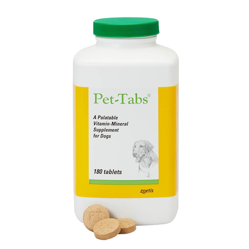 Pet-Tabs liver-flavor chewables support balanced daily nutrition for dogs.
