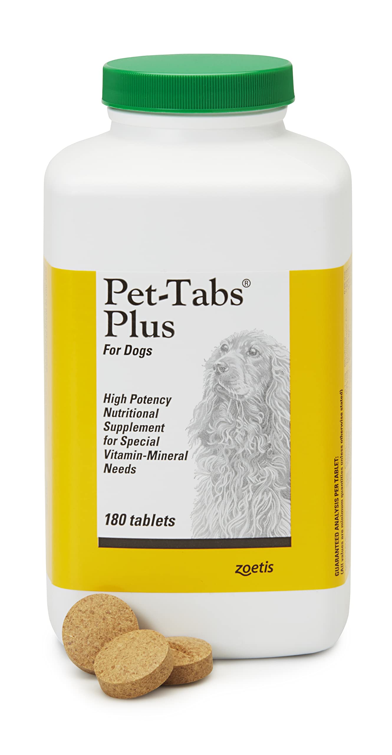 Pet-Tabs Plus brown bottle front view supports daily canine nutrition