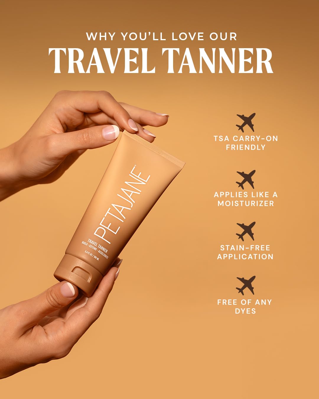 Peta Jane Tan Extender Lotion texture close-up showing lightweight, non-sticky feel.