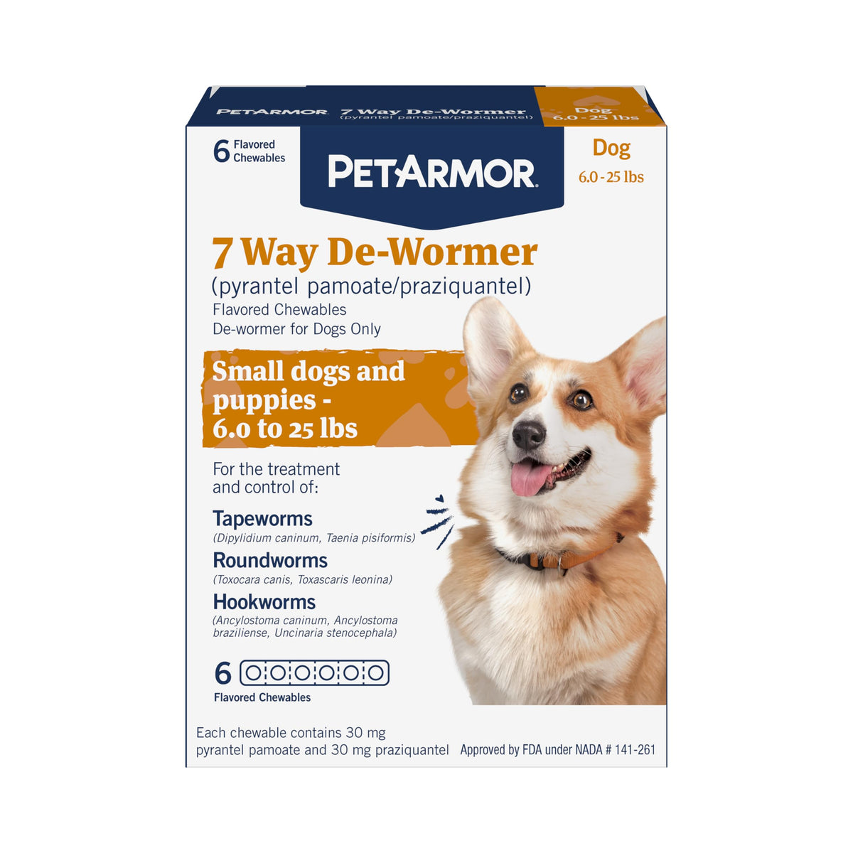 PetArmor 7-Way dewormer chewables pack for small dogs provides convenient parasite protection.