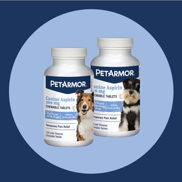 PetArmor Aspirin 75-tablet bottle aids occasional relief.