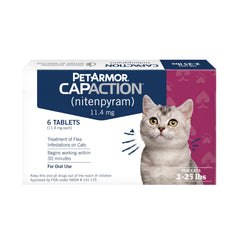 PetArmor CAPACTION cat flea tablets in a box for quick, fast-acting flea control.