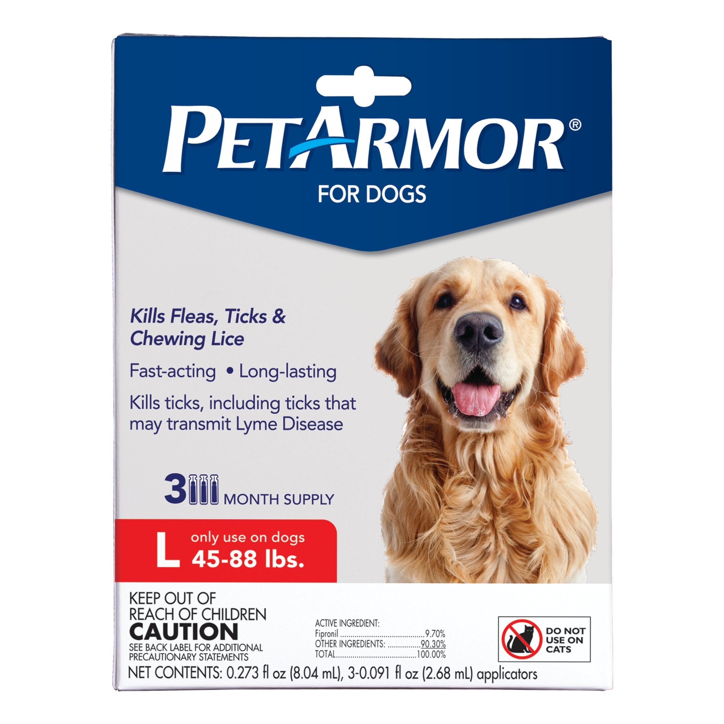 PetArmor for Dogs label-close-up emphasizes ingredients and vet-quality formula.