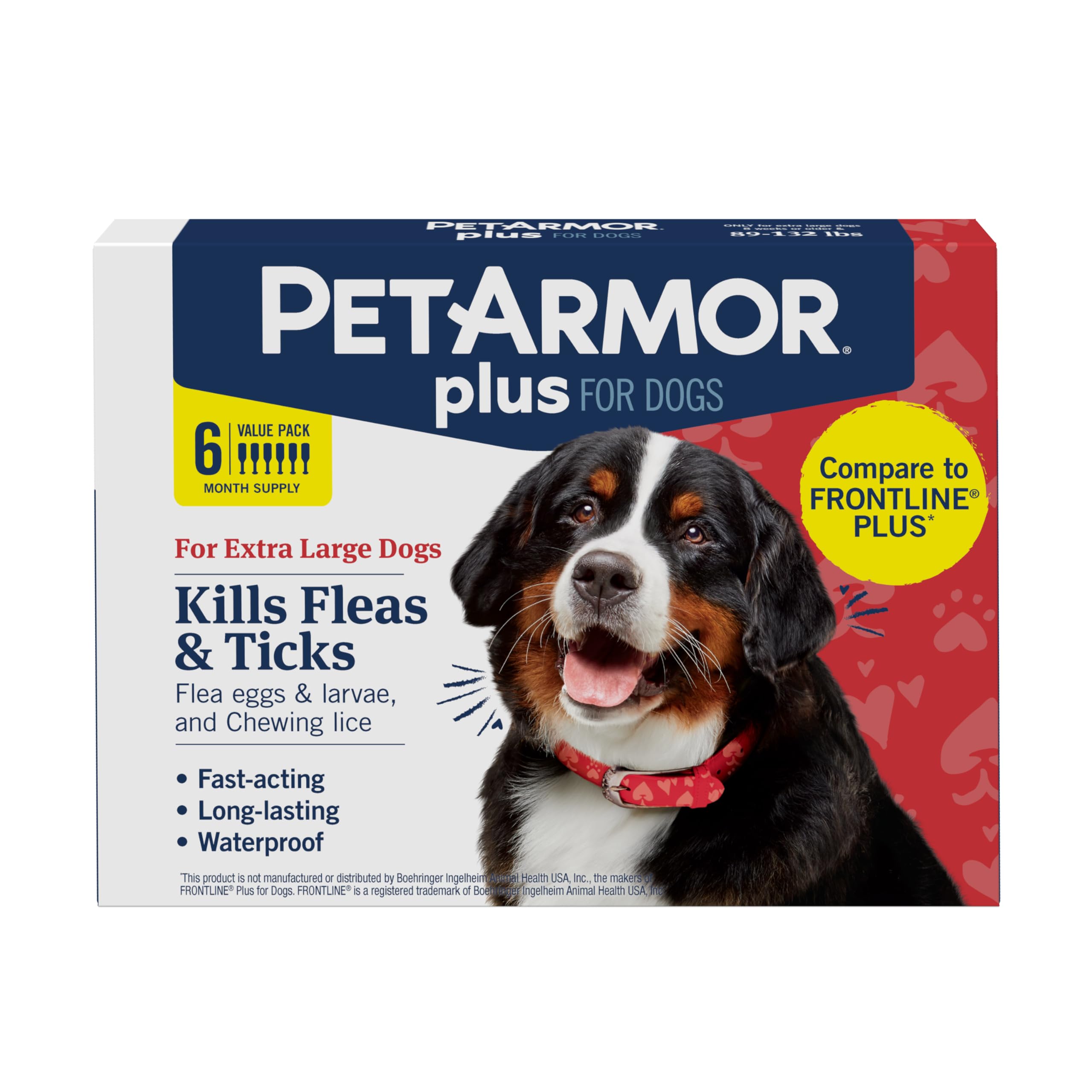 PetArmor Plus dog topical application on back shows fast flea and tick protection.