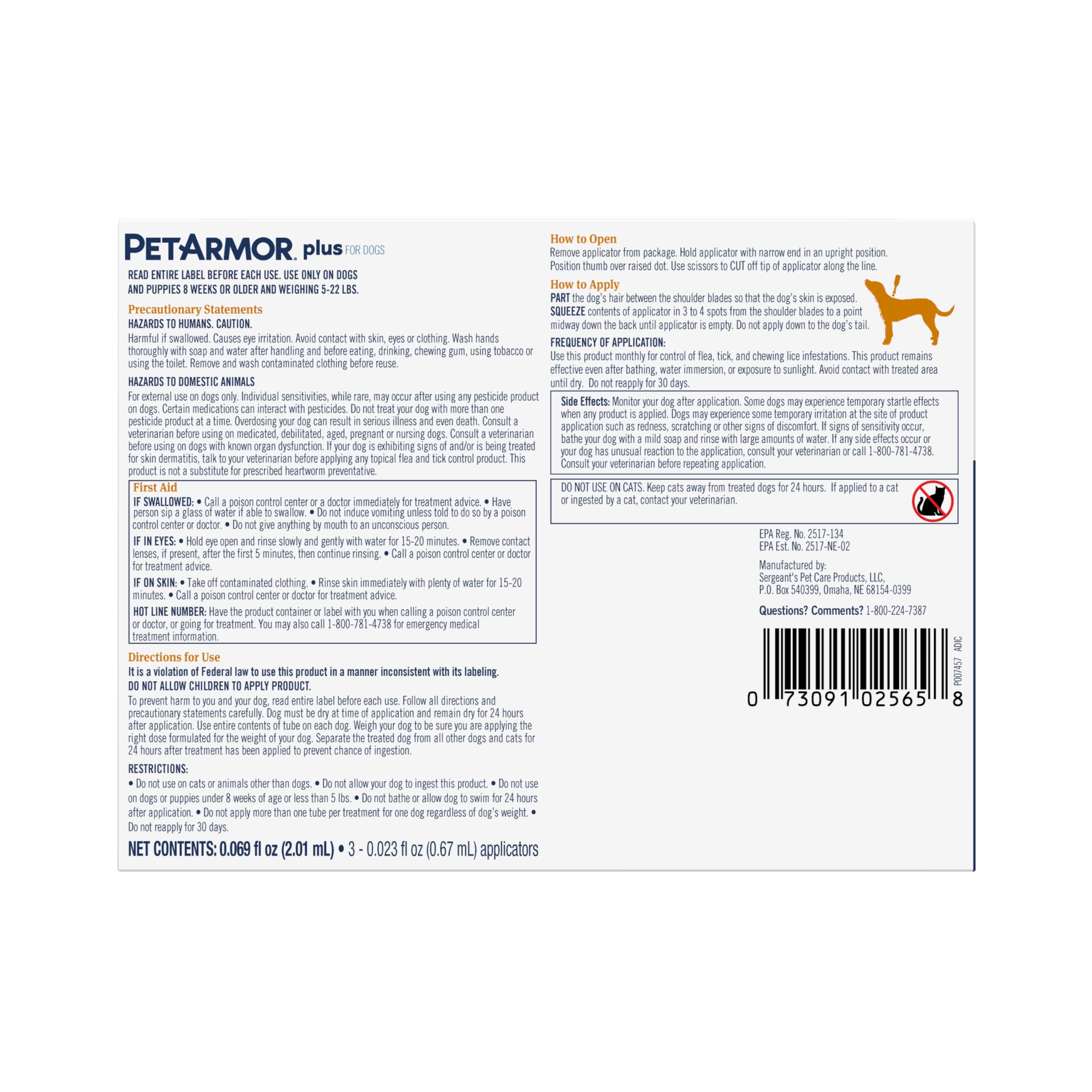 PetArmor Plus safe, easy at-home use for small dogs 12 weeks and older.
