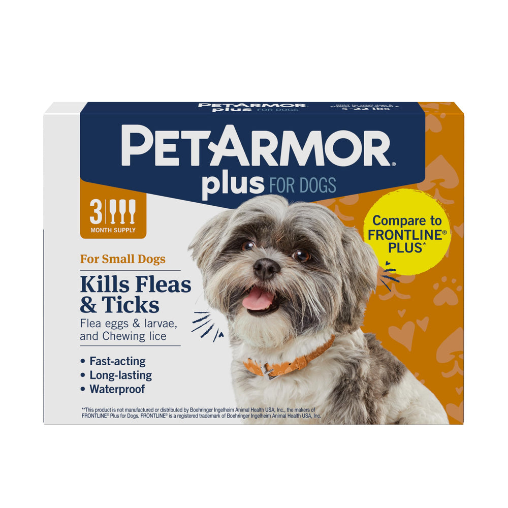PetArmor Plus small dog flea and tick topical bottle for at-home protection.